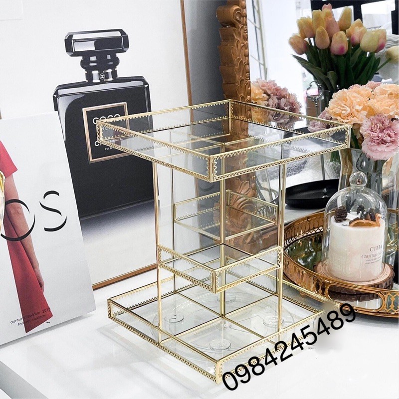 Kệ Khay Đựng Mỹ Phẩm Golden Xoay 360 Độ