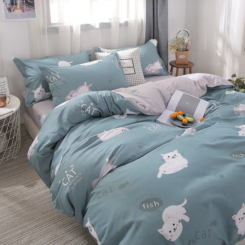 Ga Trải Giường Poly Cotton, Ga Nệm Mùa Hè Poly Cotton Kèm 2 Vỏ Gối Nằm Đủ Kích Thước Mẫu MÈO MỚI (Được Chọn Màu)