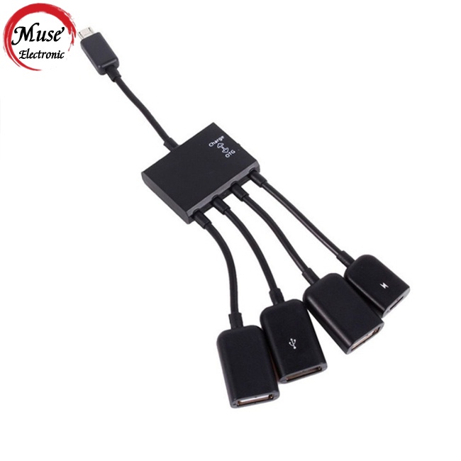 Bộ Chia Otg Micro Usb 2.0 4 Cổng Có Công Tắc Cho Điện Thoại Di Động