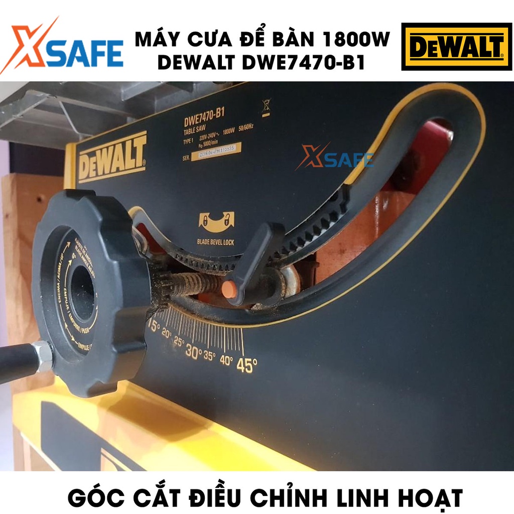 Máy cưa để bàn DEWALT DWE7470-B1 1800W góc cắt điều chỉnh linh hoạt, chỉnh góc nghiêng 90 độ, cắt sâu 76.2mm -chính hãng