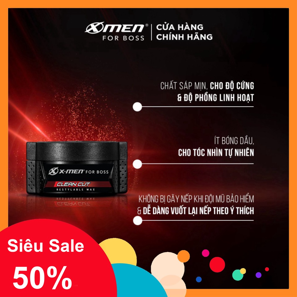 Wax tạo kiểu tóc X-Men for Boss Clean Cut 70g - Rẽ ngôi gọn gàng và cho hiệu quả giữ nếp đến 8h - CHÍNH HÃNG TV