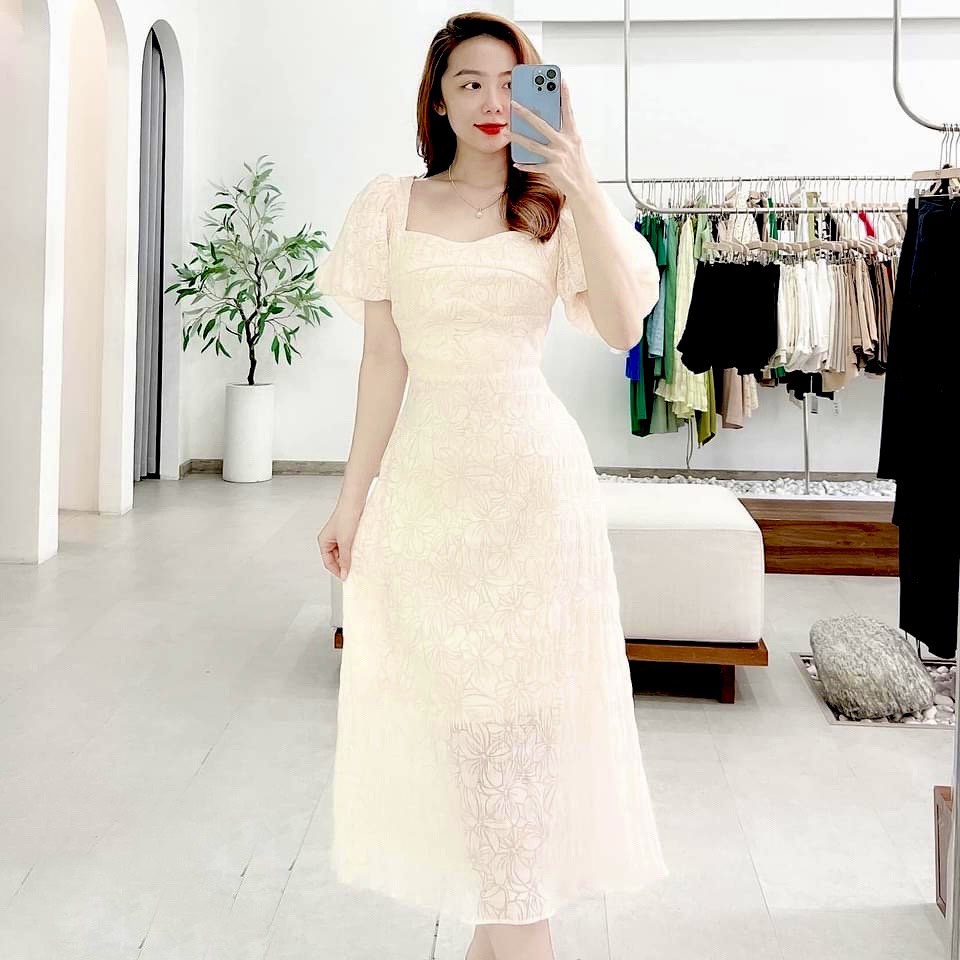 Đầm đi biển tay bồng hở lưng dáng dài váy đi chơi dạo phố HATI