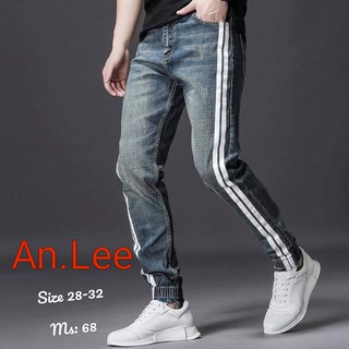 QUẦN JEANS NAM VIỀN KẺ SỌC BO ỐNG PHONG CÁCH [An.Lee SHOP]
