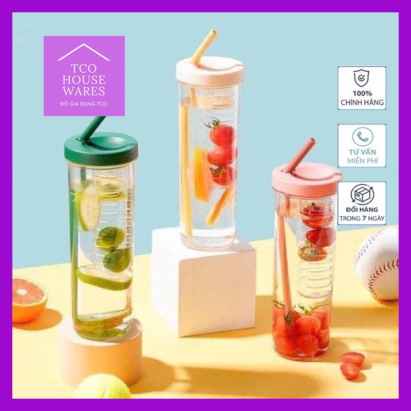 BÌNH ĐỰNG NƯỚC NHỰA 700ML DỄ THƯƠNG - BÌNH NƯỚC NHỰA TRONG SUỐT KÈM ỐNG HÚT CUTE TIỆN DỤNG