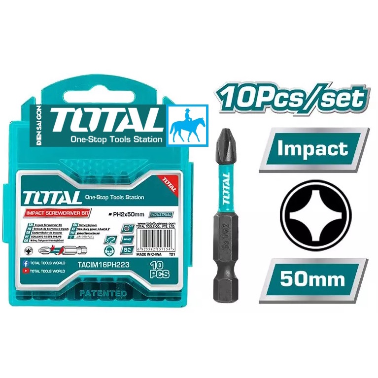 Bộ 10 mũi bắt vít có từ nam châm PH2x50mm Total TACIM16PH223