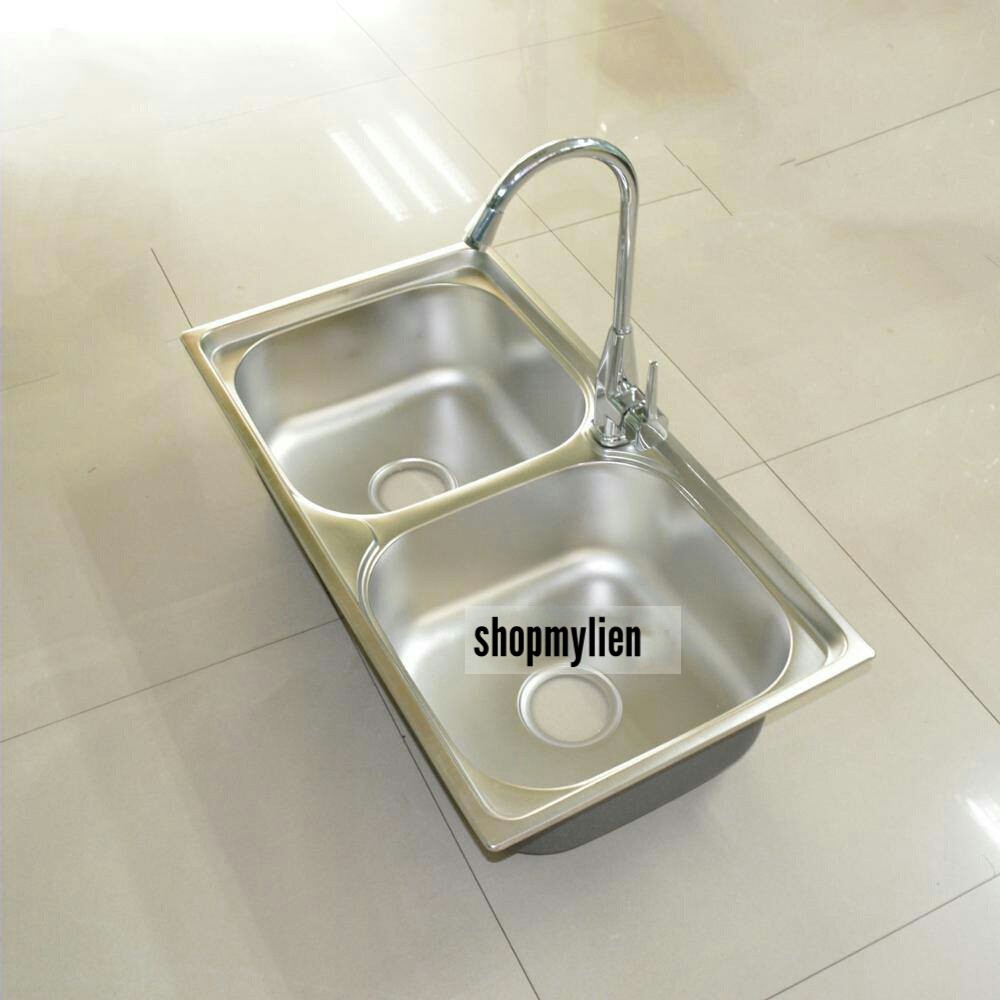Chậu Rửa Chén Bát INOX,Chậu Hai Hộc Tặng Bộ Xả