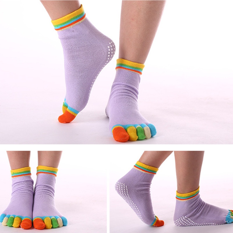 Xiangbao Vớ Yoga Co Giãn Năm Ngón Chống Trượt Cầu Vồng Nhiều Màu Sắc Với Tay Cầm Silicone Dành Cho Nữ