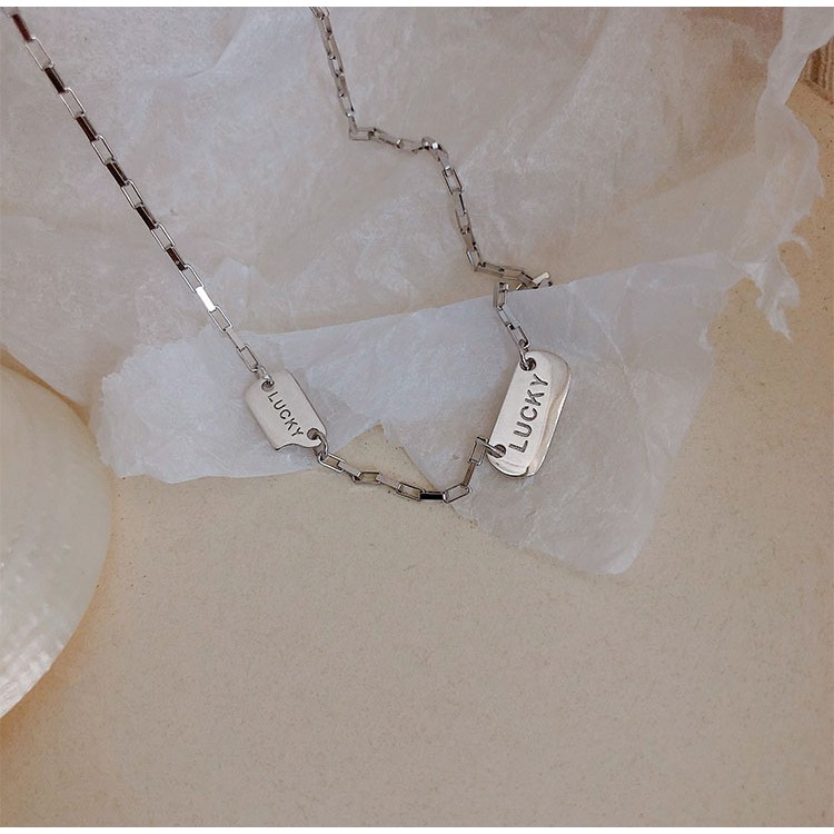 vòng cổ Bạc 925 Mặt Chữ May Mắn Phong Cách Hàn Quốc