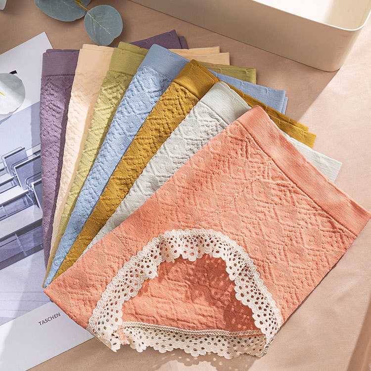 Quần Lót Cotton Lưng Vừa Phối Ren Kháng Khuẩn Xinh Xắn Cho Nữ