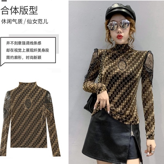 Áo Thun Nữ Dài Tay Phối Lưới Vàng Phong Cách Mới