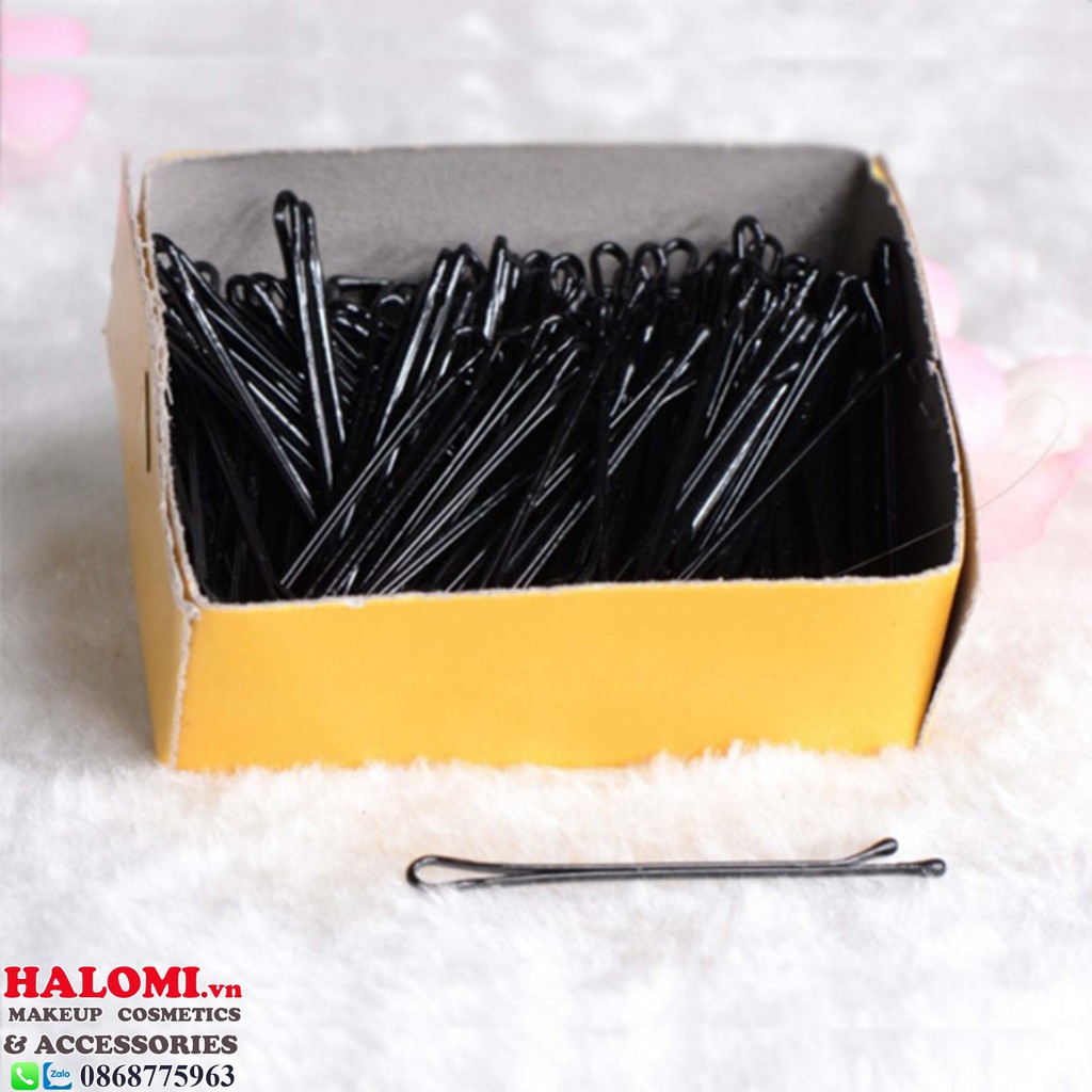 Kẹp gim tăm cứng chữ Y bằng thép chống gỉ chính hãng HALOMI màu đen chuyên dùng cho makeup làm tóc gồm 100 chiếc