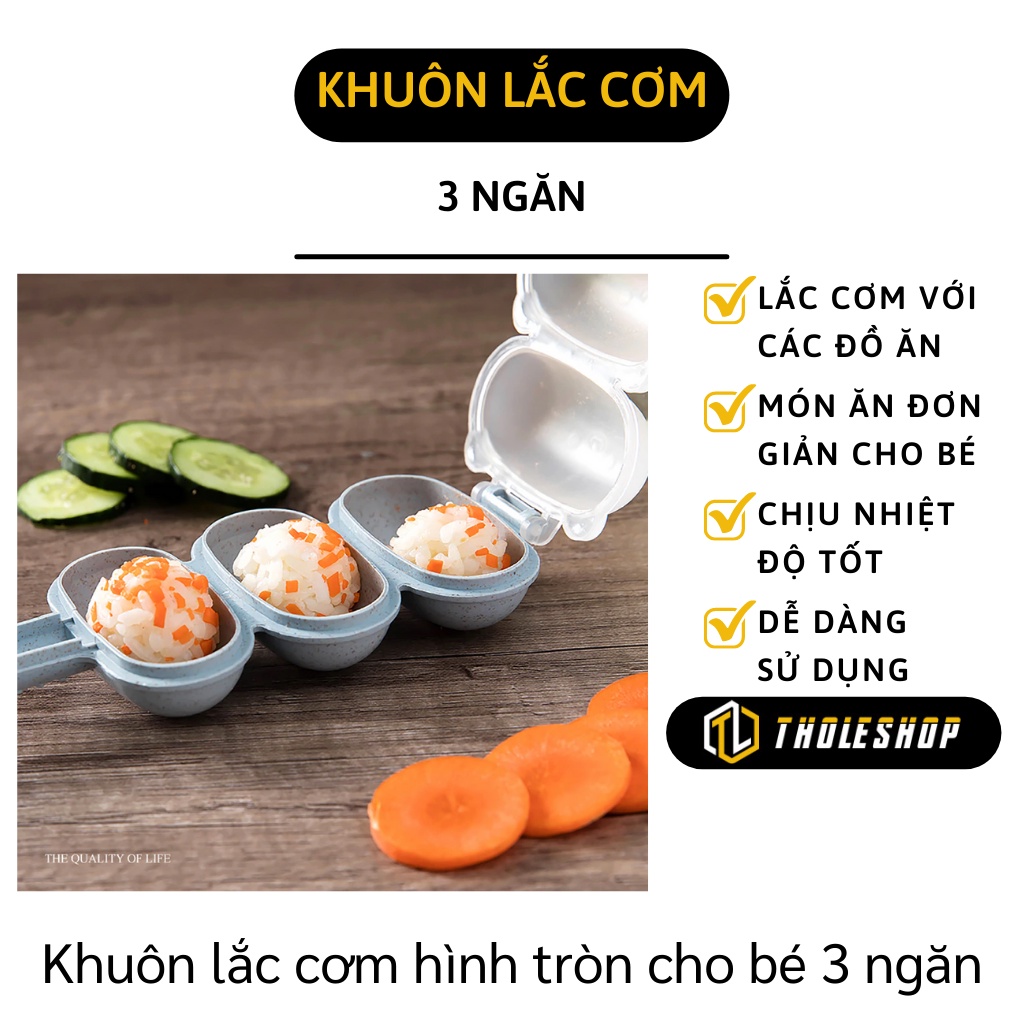 Khuôn Lắc Cơm - Bộ Khuôn Tạo Hình Cơm Nắm 3 Viên Tròn Cho Bé Ăn Dặm Kèm Thìa 9600