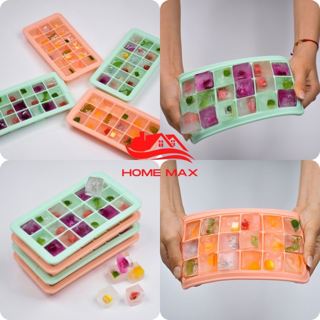 Khay silicon làm đá 18 ngăn, kích thước 21x11.5cm, dẻo dai, dễ dàng làm đá và lấy đá, làm rau câu, thạch -
