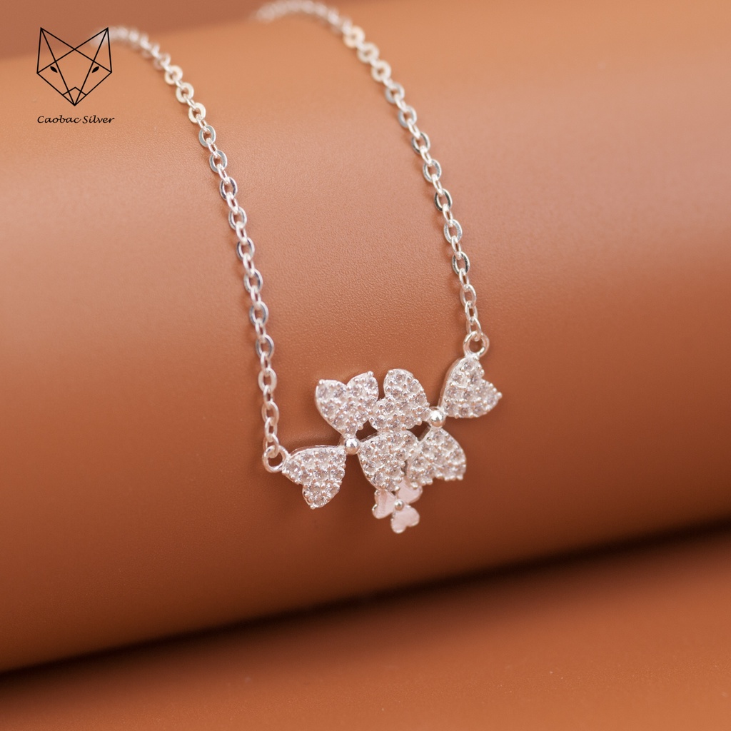 Dây Chuyền Bạc Ta Cao Cấp CaoBac Silver Hoạ Tiết Hoa Ba Cánh Thiết kế Hai Hoa Nhẹ Nhàng, Thanh Lịch Cho Bạn Gái