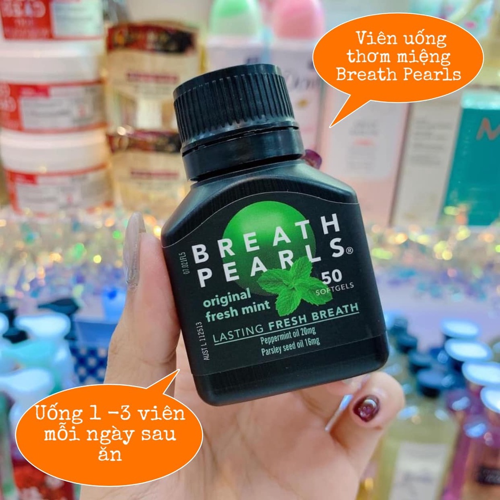 Viên uống thơm miệng Breath pearls Úc mang lại hơi thở thơm mát cả ngày 50 viên