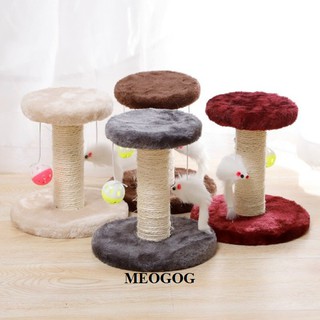 Cattree Cột Cào Móng Cho Mèo, Trụ cào móng 2 tầng Treo chuột và bóng chuông dành cho mèo MEOGOG