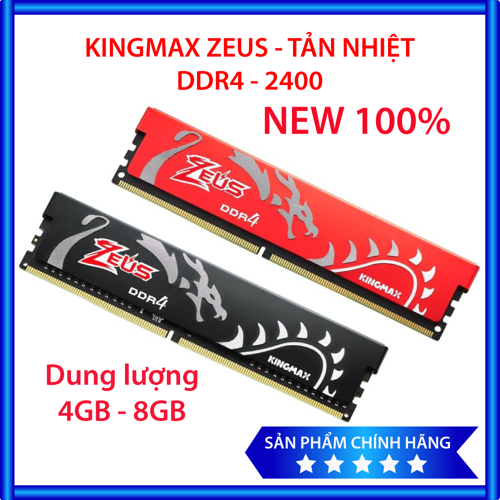 Ram PC KingMax Zeus Dragon DDR4 8GB/4GB Bus 2400, tản nhiệt- nâng cấp máy tính NEW, bảo hành 36tháng