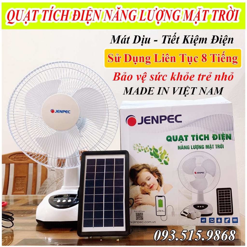 Quạt Sạc Tích Điện Năng Lượng Mặt Trời Hoặc Sạc Điện 220V - Có Đèn LED & USB