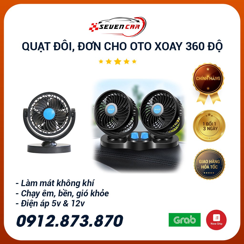Quạt oto, quạt đôi ô tô, quạt đơn xe hơi mini làm mát không khí xoay 360 độ, đầu usb - SEVEN.CAR