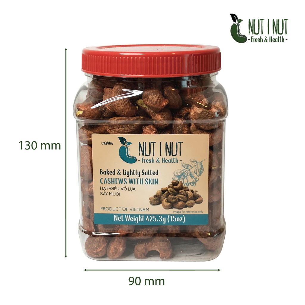 Hạt điều sấy muối vỏ lụa NUT I NUT hũ 425.3 gram