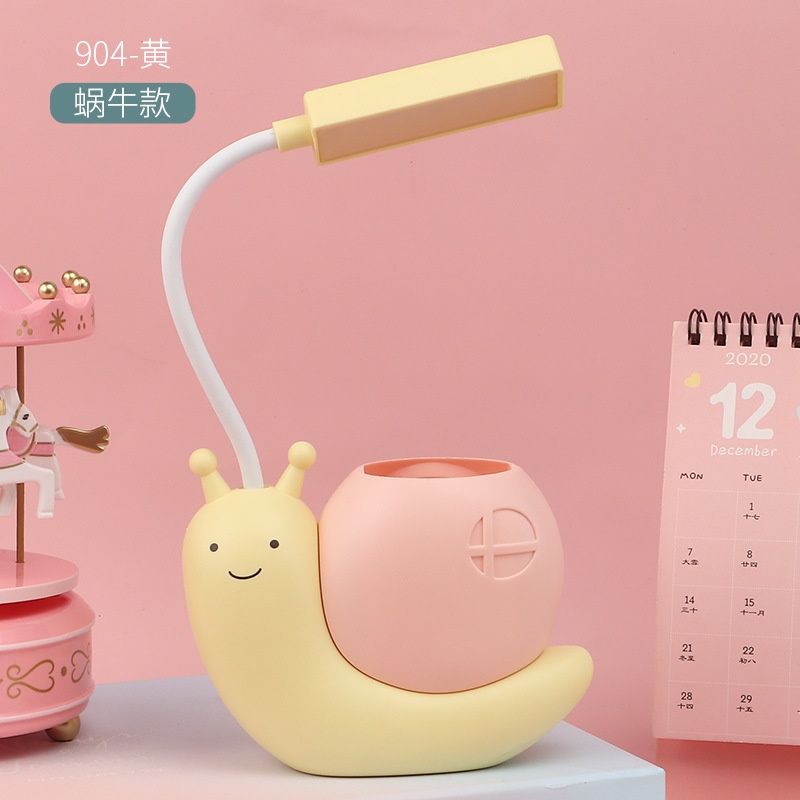 Đèn học để bàn chống cận tích điện mini kèm ống cắm bút, cổng sạc usb hình chú ốc sên