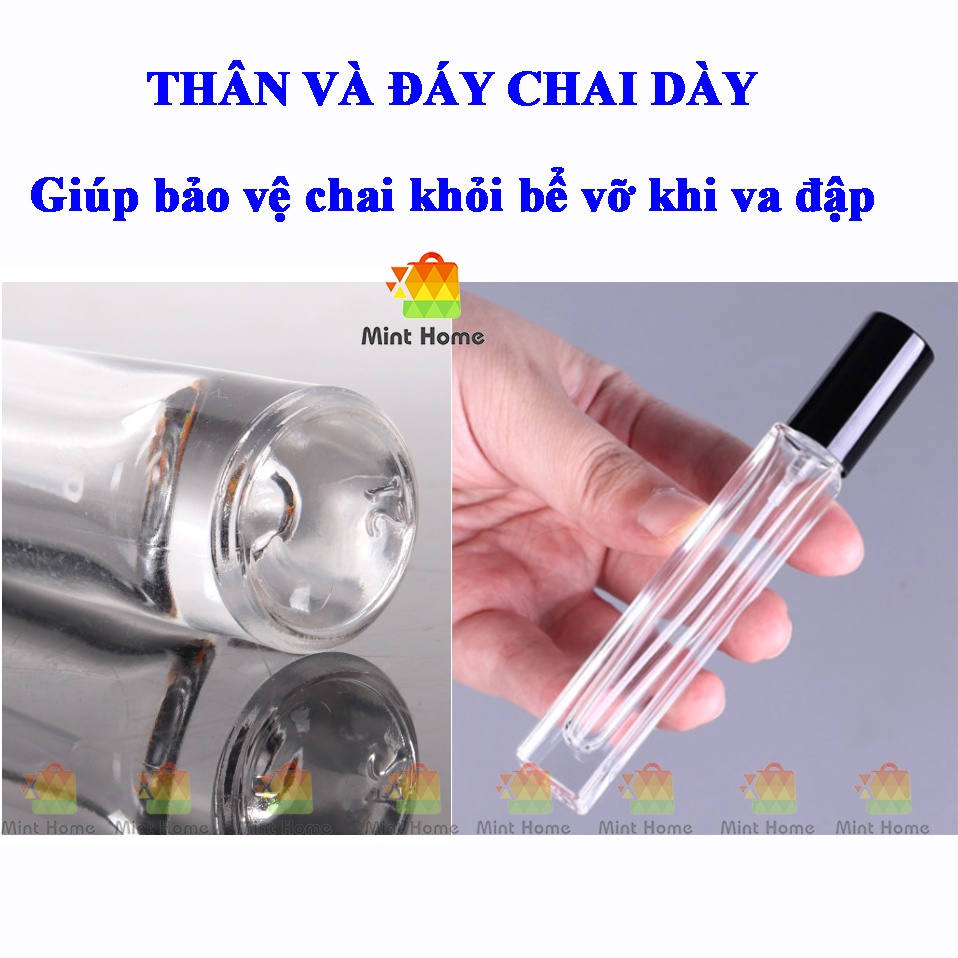 Chai chiết dung dịch nước hoa vial thủy tinh vuông lọ trụ tròn dài nắp nhôm có vòi xịt phun sương dung tích 10ml vỏ dày