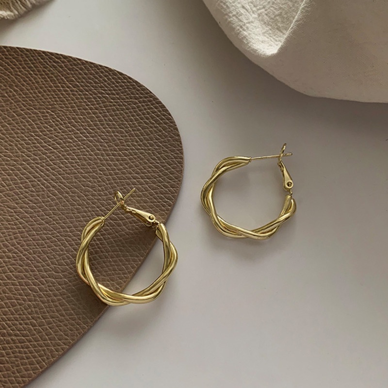 Khuyên Tai Kim Loại Bện Cá Tính Thời Trang Cao Cấp Đơn Giản Cho Nữ