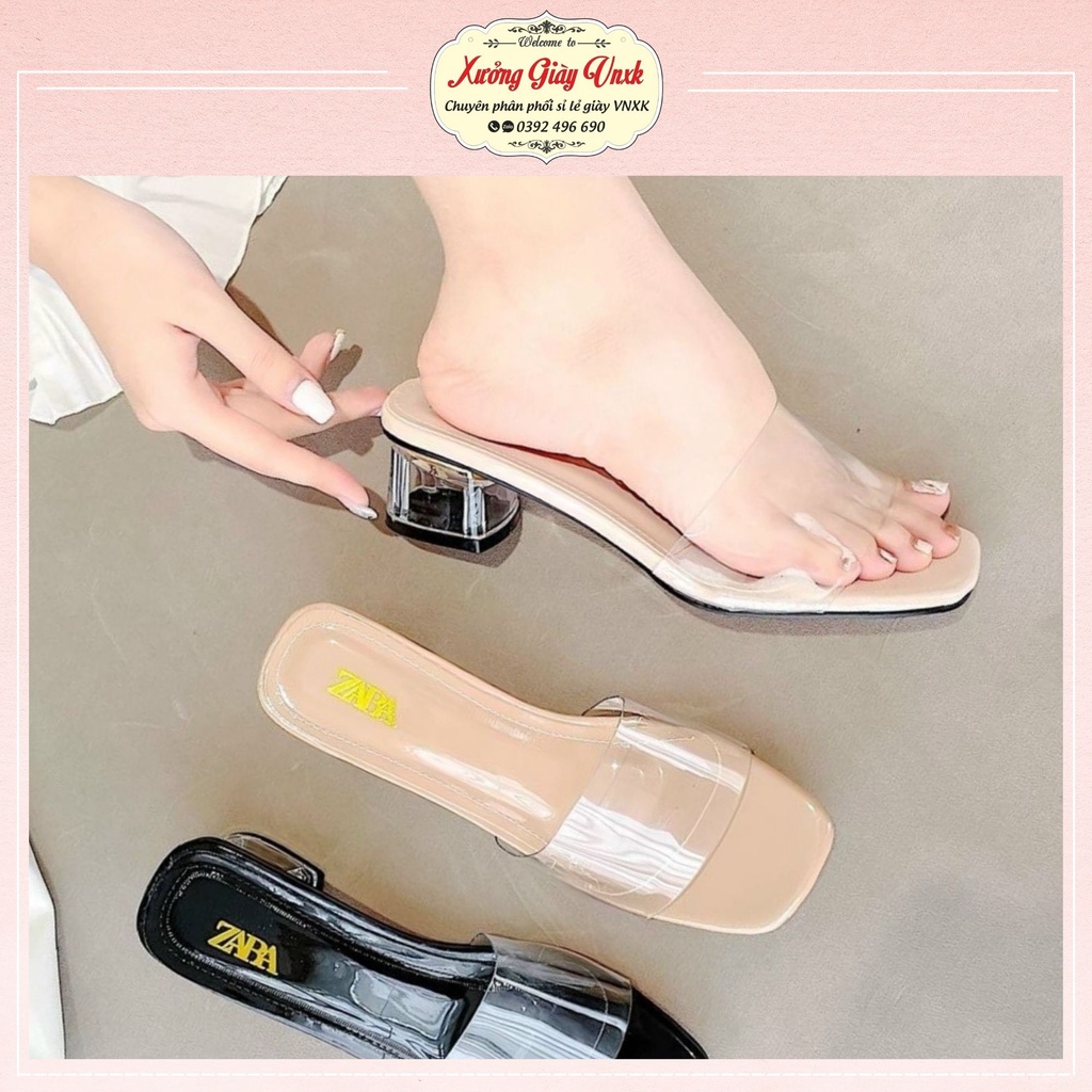Guốc nữ 3 phân cao gót đế vuông quai trong Thiên Hương VNXK BP28HH3 Dép cao gót xăng đan sandal 3p 5p 5 phân