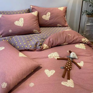 Bộ Chăn Ga Gối Cotton Poly Tim Hồng Đất