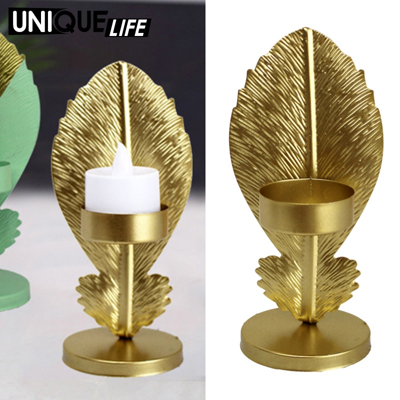 Giá đỡ nến hình lá sắt kiểu Bắc Âu hiện đại trang trí bàn ăn