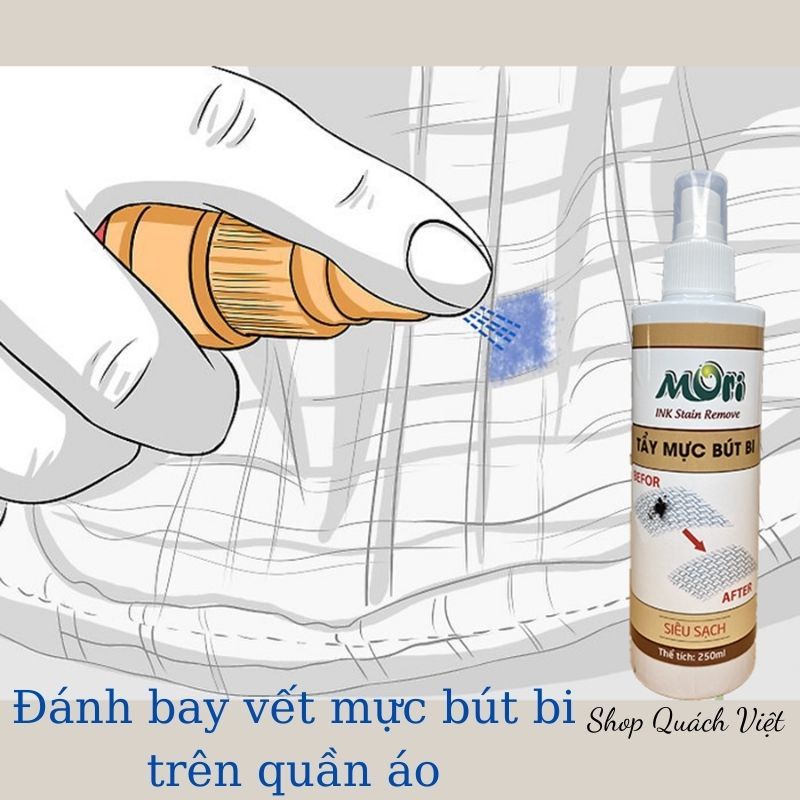 Tẩy mực bút bi MORI - TẨY SẠCH BAY MỰC TRÊN QUẦN ÁO, ĐỒ DA, chai 250ml