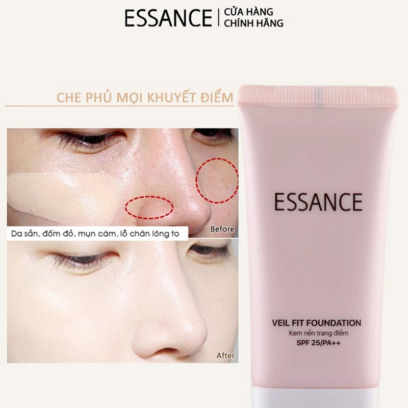 Kem Nền Essance Bền Màu Che Khuyết Điểm #23 Da Tự Nhiên 30ml Veil Fit Foundation SPF 25 PA++ #23