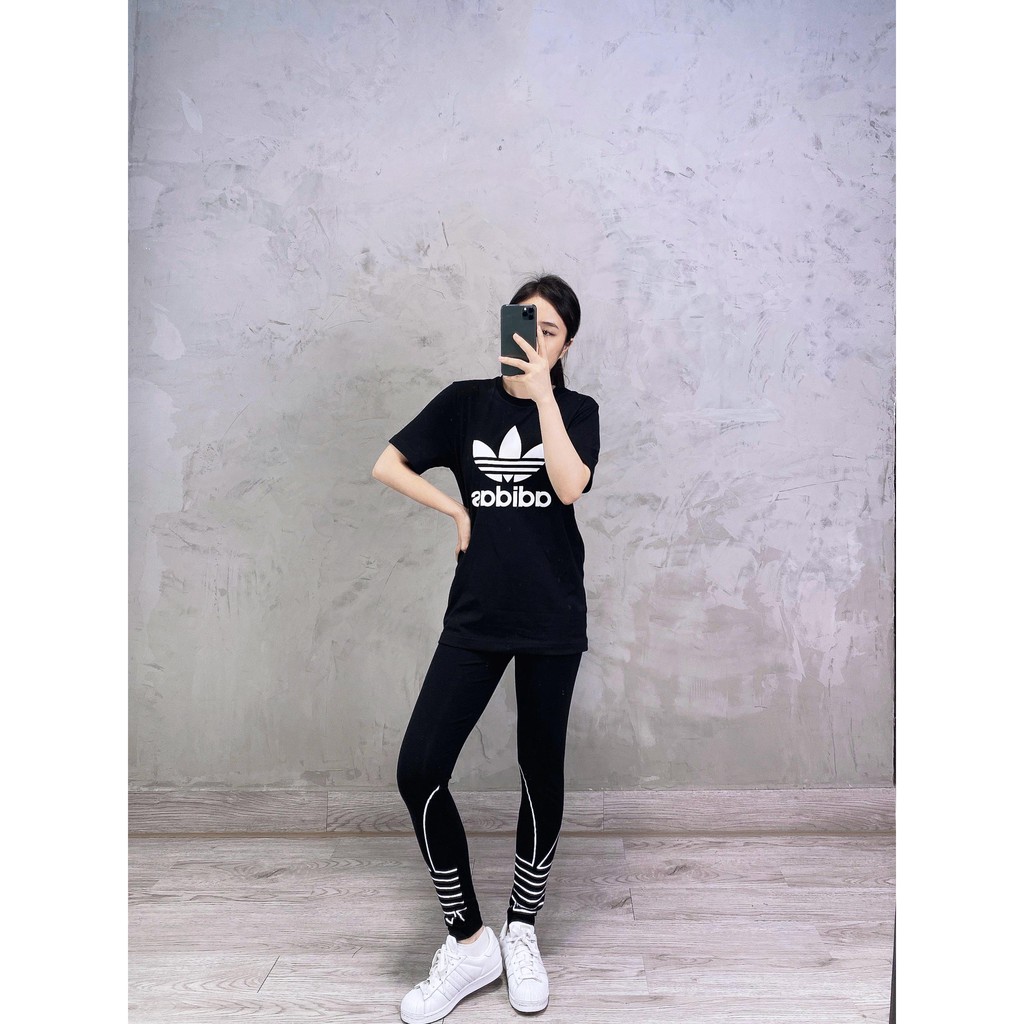 (HÀNG XUẤT XỊN) Áo das đen 3 lá 283 Trefoil Tee Black Made in Cambodia full tag code  Size XS S M L