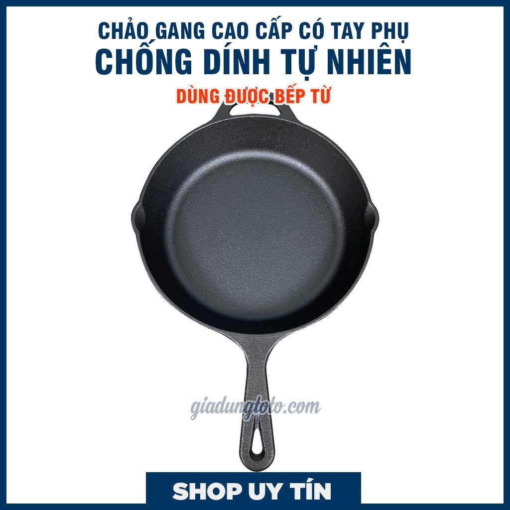 Chảo Gang Thô Đúc Thủ Công Nguyên Khối Size 26cm Tay Cầm Chống Dính Tự Nhiên Dùng Được Bếp Từ