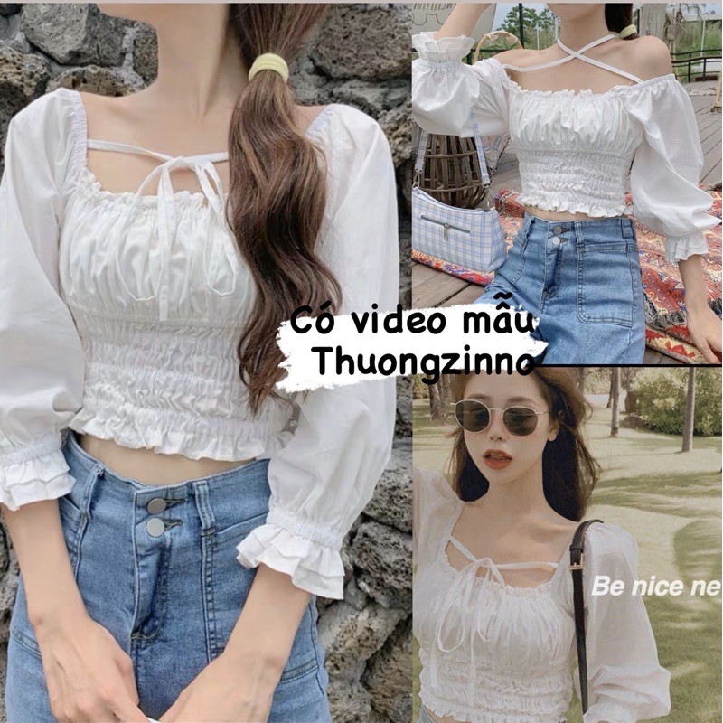 [Ảnh thật/Video]Áo croptop nàng thơ phong cách Hàn Quốc mặc được nhiều kiểu Áo croptop sang chảnh