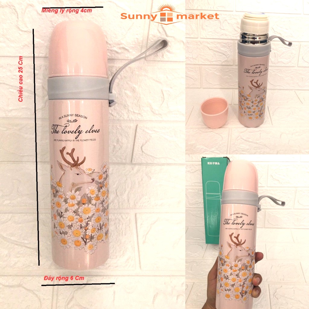 Bình giữ nhiệt inox 304 Dung tích 500ml phong cách Hàn Quốc xinh xắn