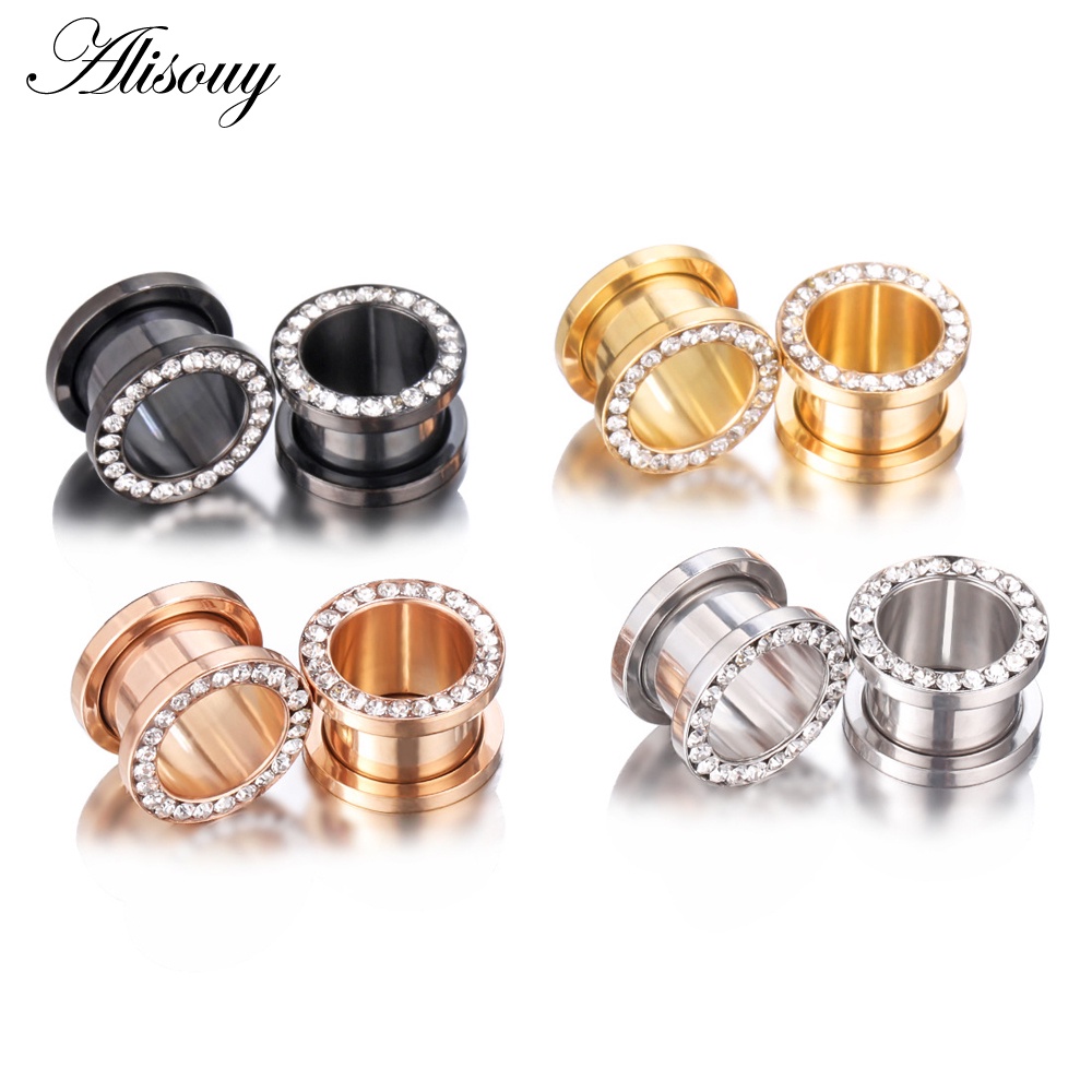 Set 2 Khuyên Nong Tai Bằng Thép Không Gỉ Đính Đá Zircon Nhiều Màu 6mm-25mm