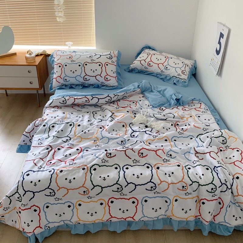 Bộ chăn ga gối cotton Đũi, chăn hè 4 món mẫu mới về phục vụ hè 2023