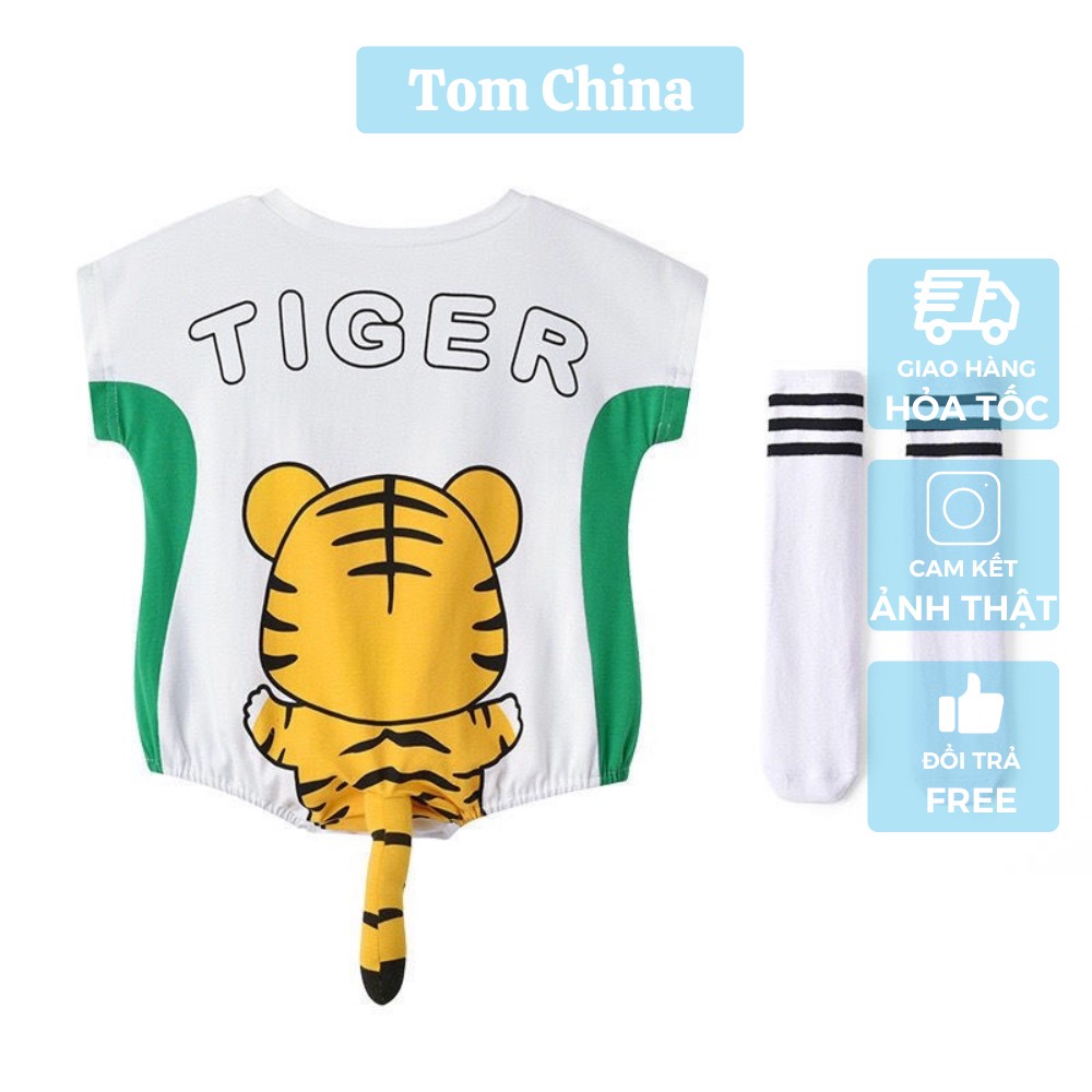 Body cộc tay kèm tất họa tiết hổ và khủng long cho bé trai bé gái hàng QCCC loại 1, bộ cho bé từ 6-13kg