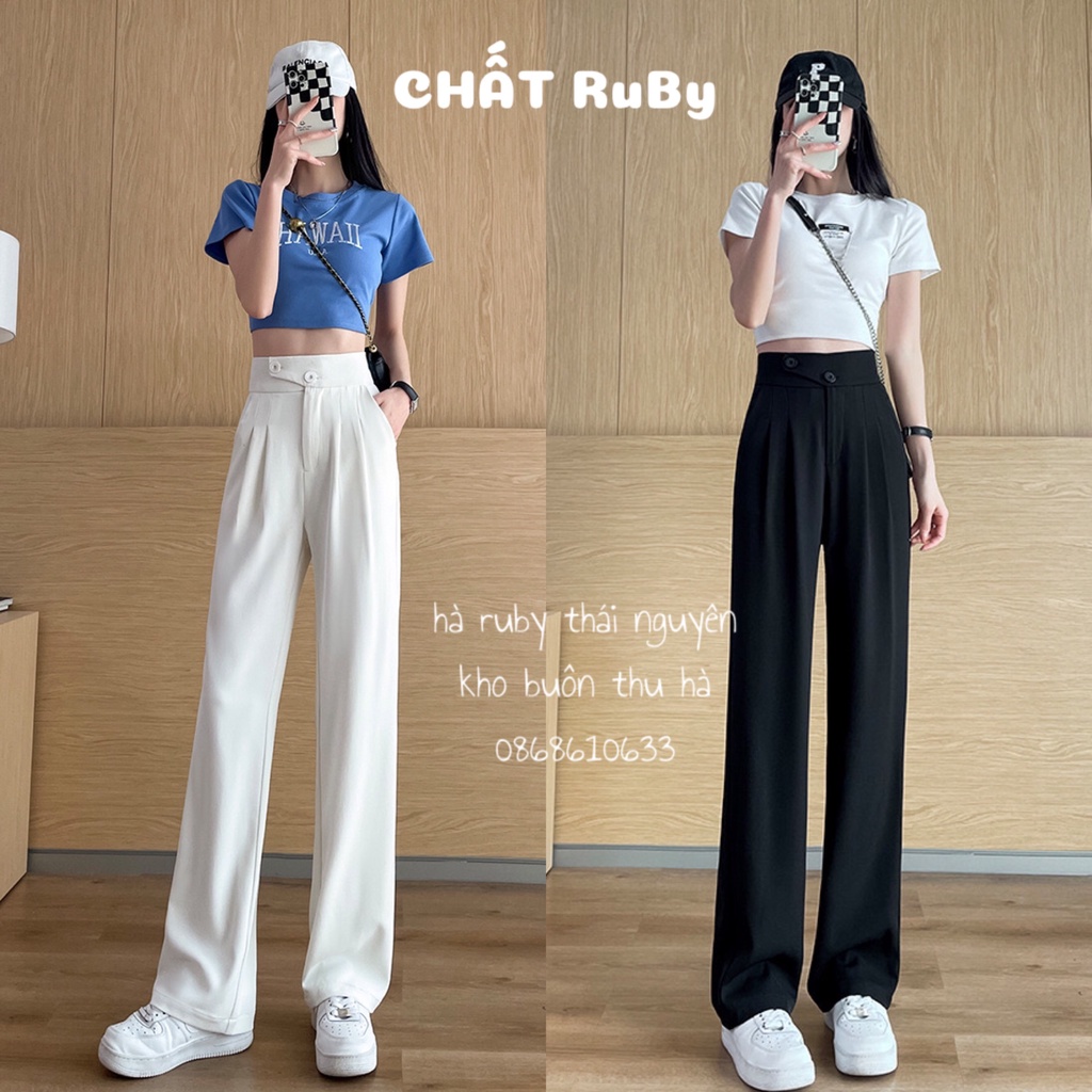 Quần Ống Rộng nữ Cúc Lệch Cạp Cao Chất Ruby Cao Cấp Culottes, mặc đi làm, đi chơi from chuẩn ảnh, chất mịn mát