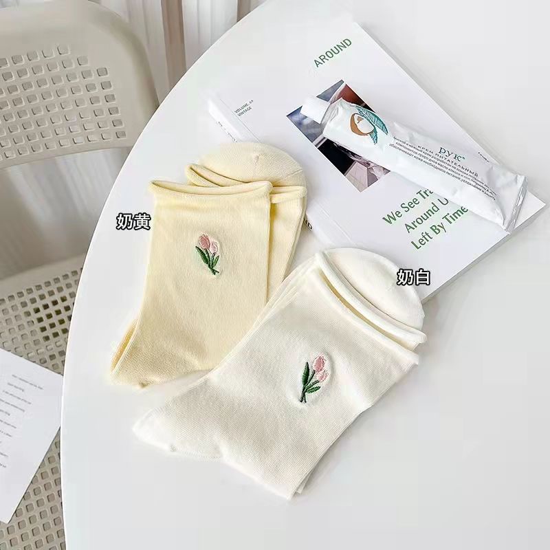 Vớ Cotton Dài Trung Bình Siêu Mỏng Màu Sắc Ngọt Ngào Thời Trang Xuân Hè Phong Cách Nhật Bản Cho Nữ