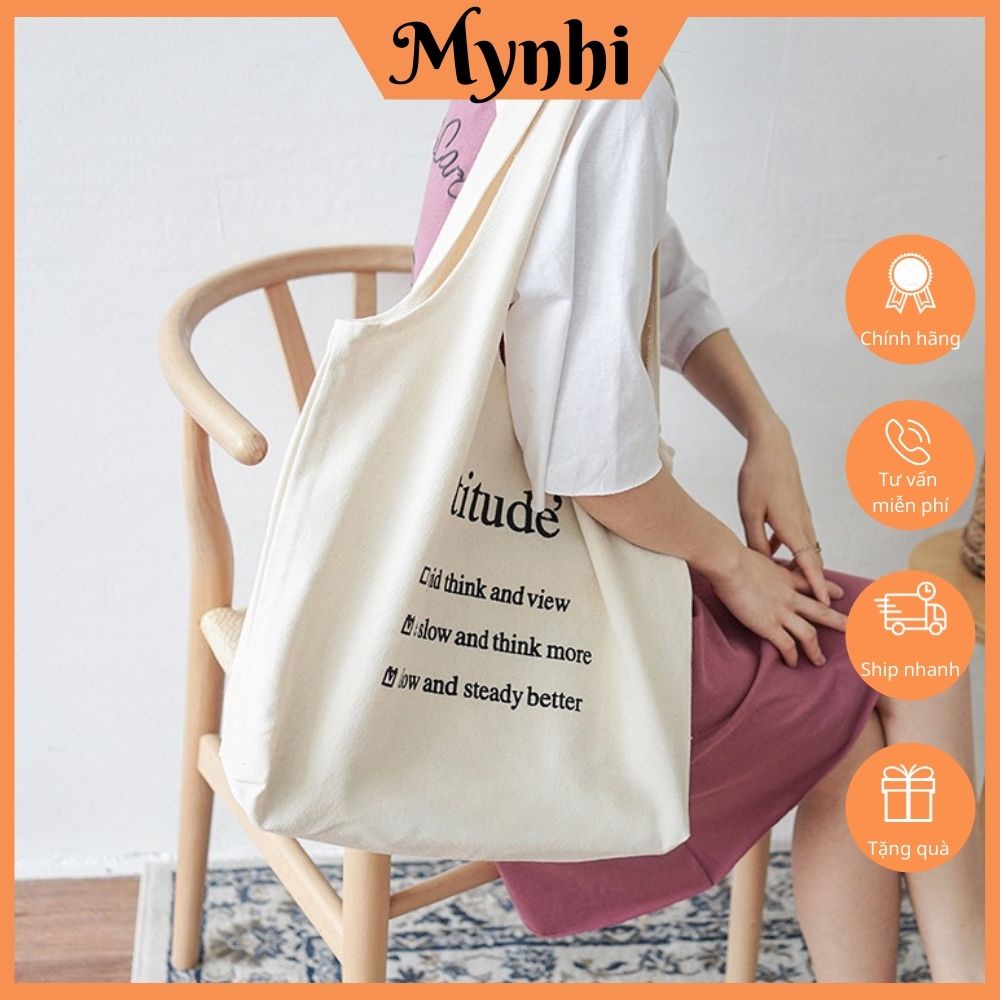 Túi tote vải đeo chéo canvas liền thân đi học đi chơi, hoạ tiết ngộ nghĩnh SHOPMYNHI SMN252