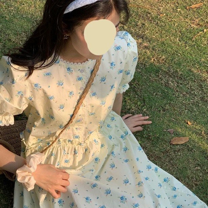 Women's Small Lace Super Floral Dress Student Korean Style Lace-up Slimmer College Style Mid-Length Skirt