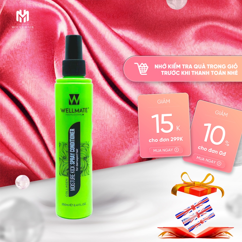 Xịt dưỡng tóc MollyHair thương hiệu Wellmate, phục hồi độ bóng mượt, mềm mại, tránh các tác hại từ nhiệt độ và hóa chất