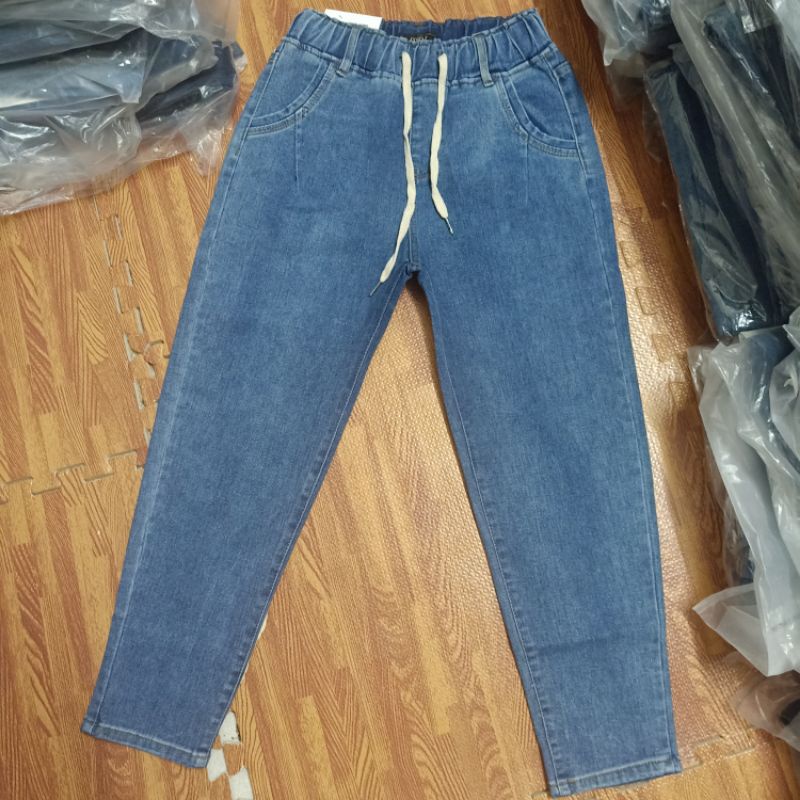 Quần jean nữ baggy chun cạp cao