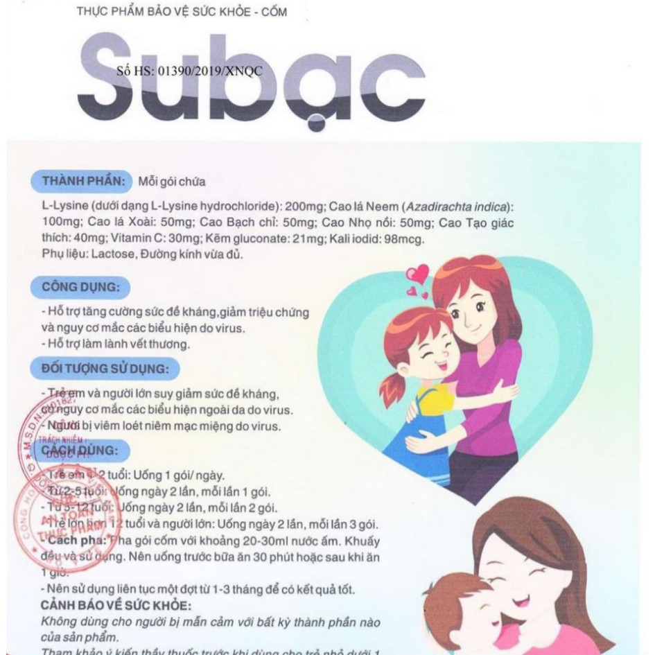 Cốm Su Bạc - Tăng cường Sức Đề Kháng cho trẻ, Tăng Miễn Dịch cho trẻ từ Lysine, Cao lá Xoài, Vitamin C [Chính Hãng]