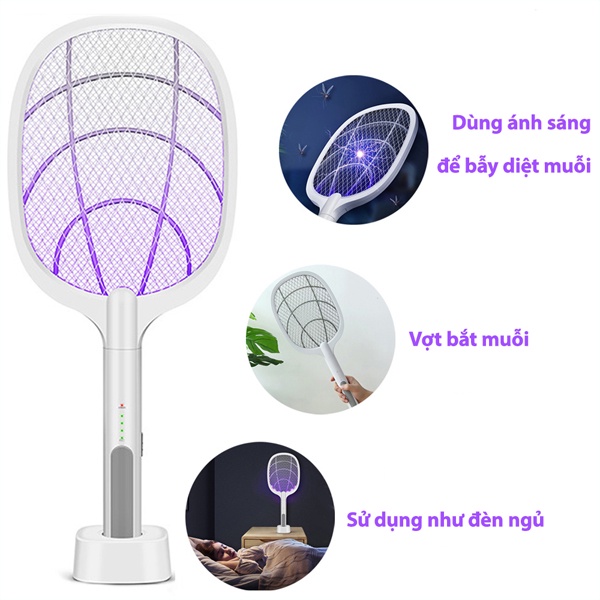Đèn bắt muỗi thông minh, vợt bắt muỗi thông minh cải tiến 3 chức năng công nghệ LED UV tiêu diệt côn trùng hiệu quả