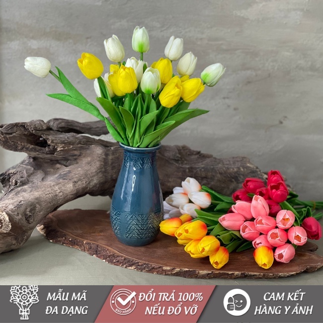 Hoa Giả - Hoa Tulip Cao Su 33cm Lá Xoăn Nhiều Màu Trông Như Thật Trang Trí Nhà Cửa, Decor, Chụp Ảnh, Để Bàn
