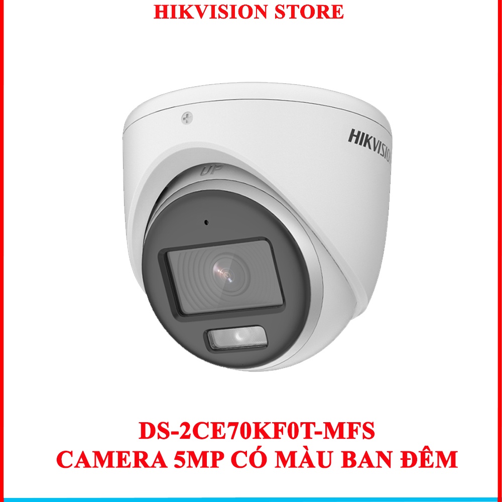 Camera HIKVISION 5mp/3K Có Màu Ban Đêm DS-2CE70KF0T-MFS đèn trợ sáng 20m tích hợp mic vỏ kim loại