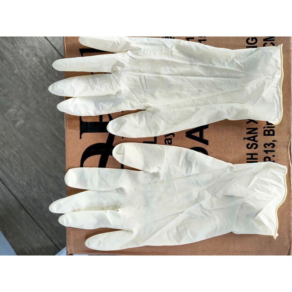 Hộp 50 đôi (100 chiếc) Găng tay cao su y tế Bee Glove Latex , có bột chính hãng Có Bột Màu Kem 6.0gr - Size S,M,L